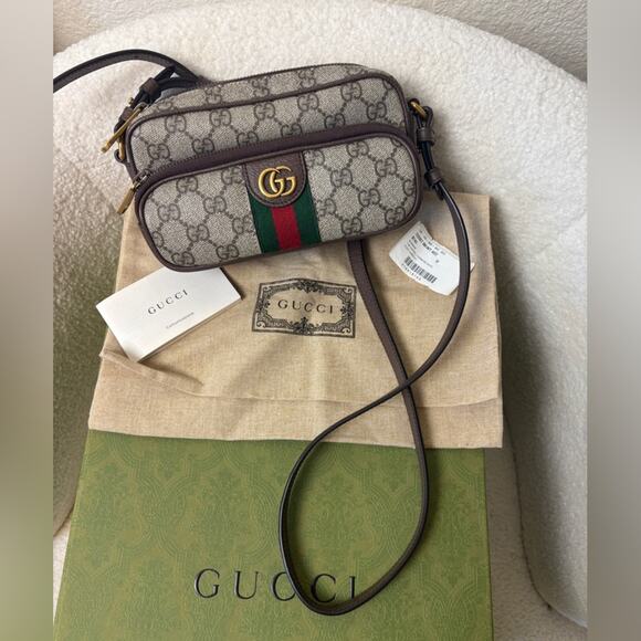 Gucci Ophidia Monogram Crossbody Bag GG with Green and Red Stripe NWT